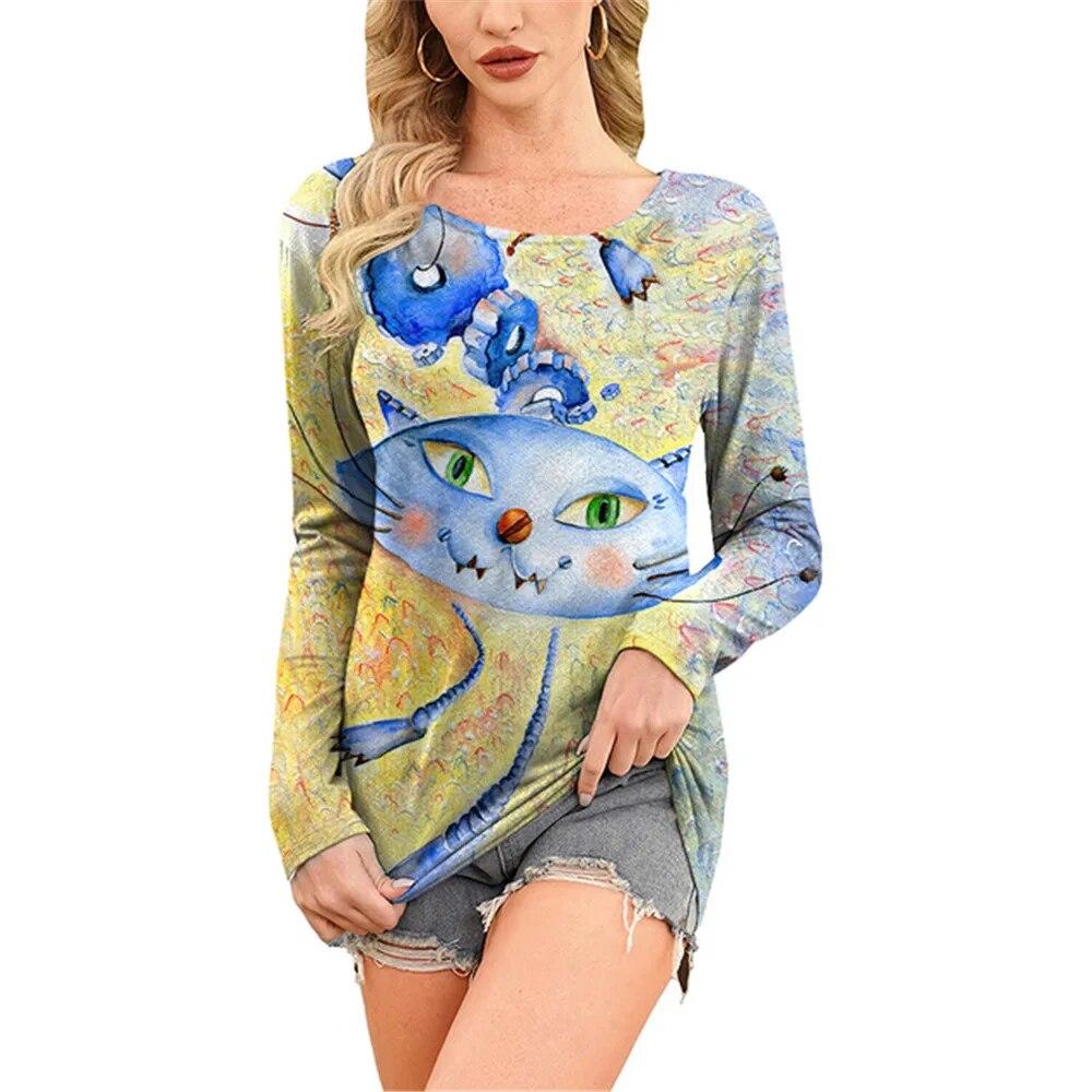 Новая женская футболка с милым мультяшным принтом кота, длинные свободные винтажные футболки, женские повседневные черные рубашки с круглым вырезом и принтом в стиле бохо, топ Femme XS
Новая женская футболка с милым мультяшным принтом кота, длинные свободные винтажные футболки, женские повседневные черные рубашки с круглым вырезом и принтом в стиле бохо, топ Femme XS