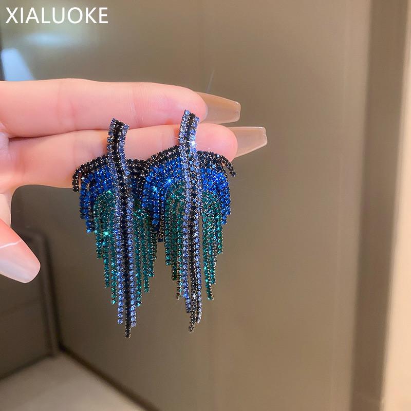 XIALUOKE модные синие серьги с кисточками и листьями для женщин, роскошные элегантные серьги-капли со стразами, вечерние украшения
XIALUOKE модные синие серьги с кисточками и листьями для женщин, роскошные элегантные серьги-капли со стразами, вечерние украшения