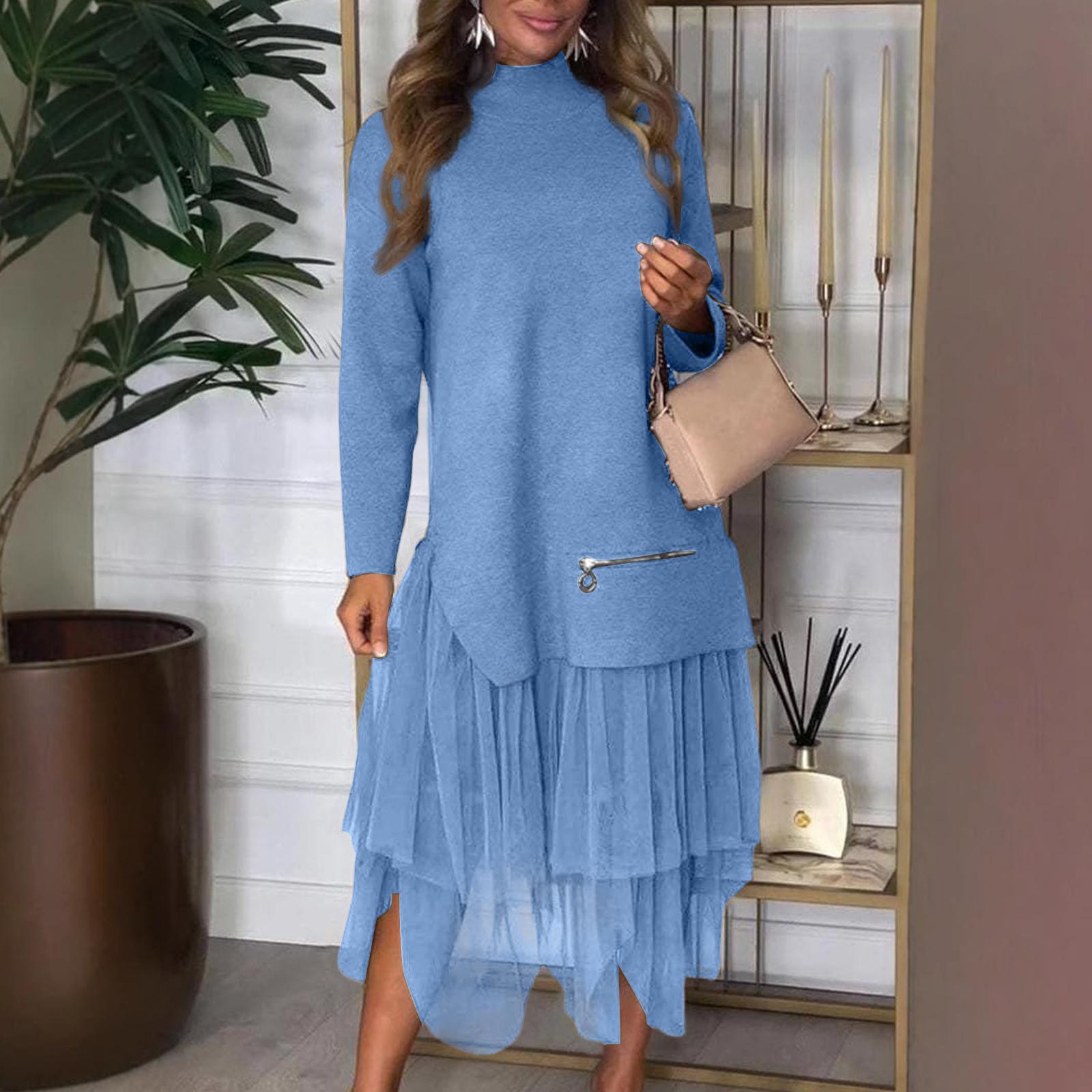 Women’s Long Sleeve Mock Neck Knit Top with Asymmetrical Hem and Layered Mesh Skirt Casual Loose Fit Dress L синий
Women’s Long Sleeve Mock Neck Knit Top with Asymmetrical Hem and Layered Mesh Skirt Casual Loose Fit Dress L синий