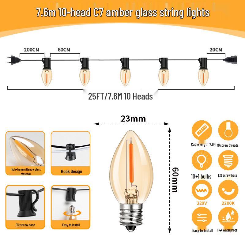 Waterproof Amber Bubble Glass C7 String Lights - Halloween & Camping Decor C7 Amber (EU 220V)
Waterproof Amber Bubble Glass C7 String Lights - Halloween & Camping Decor C7 Amber (EU 220V)