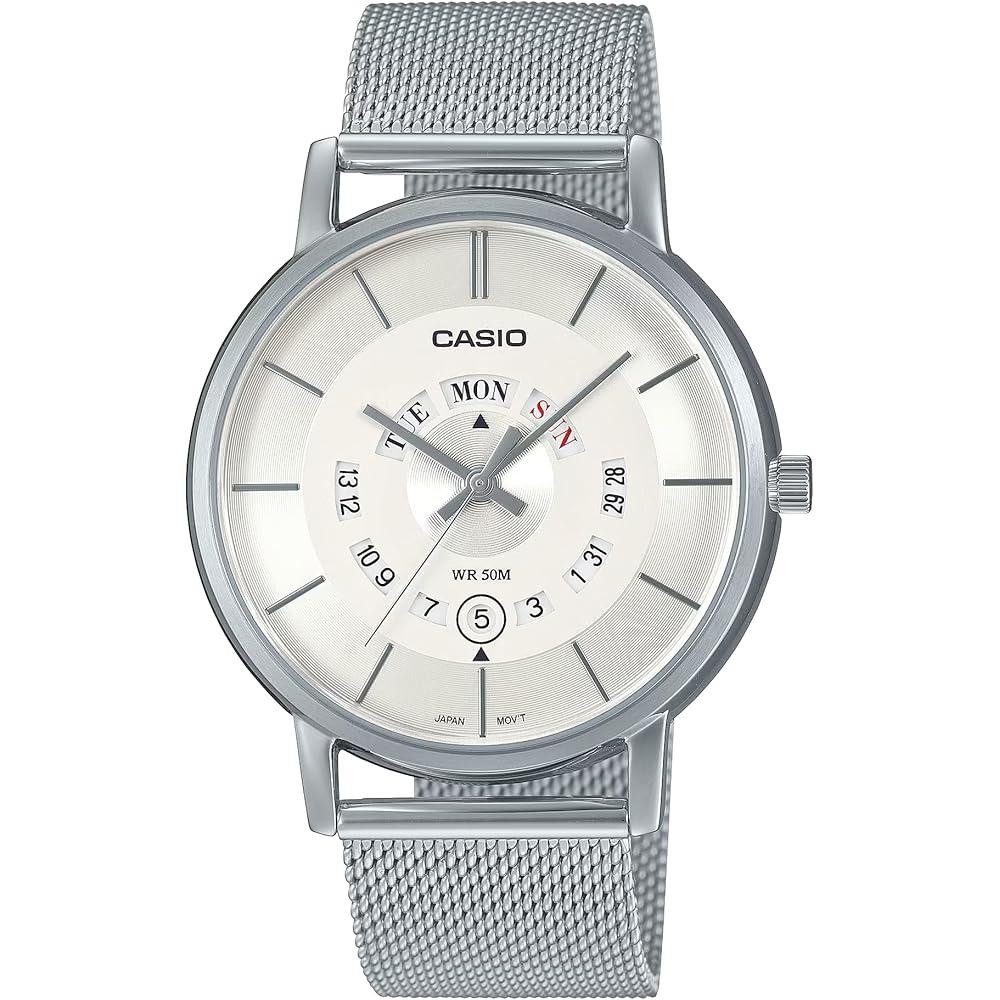 Casio Standard MTP-B135M-7A Men s Analog Watch Day-Date Calendar Stainless Steel Mesh Band White Silver
Casio Standard MTP-B135M-7A Men s Analog Watch Day-Date Calendar Stainless Steel Mesh Band White Silver