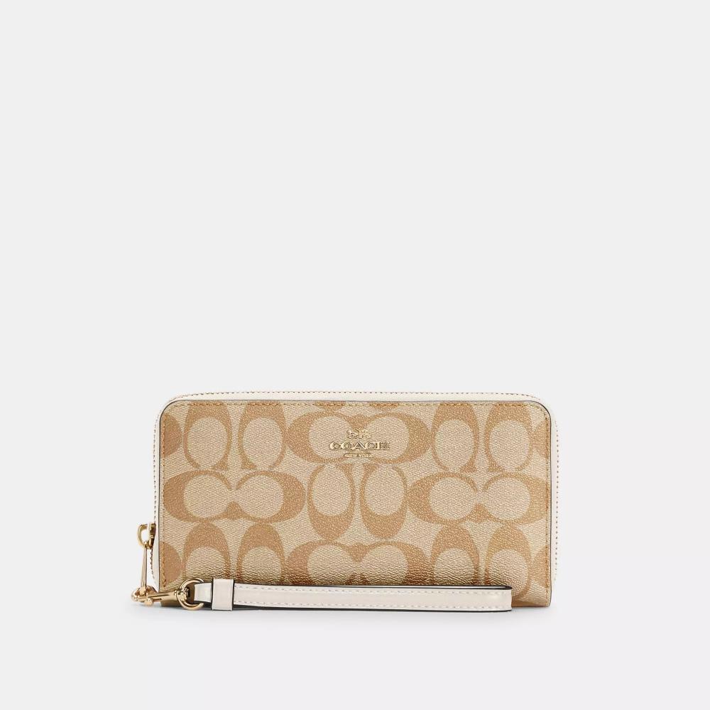 Coach Long Zip Around Wallet In Signature Canvas gold light khaki chalk