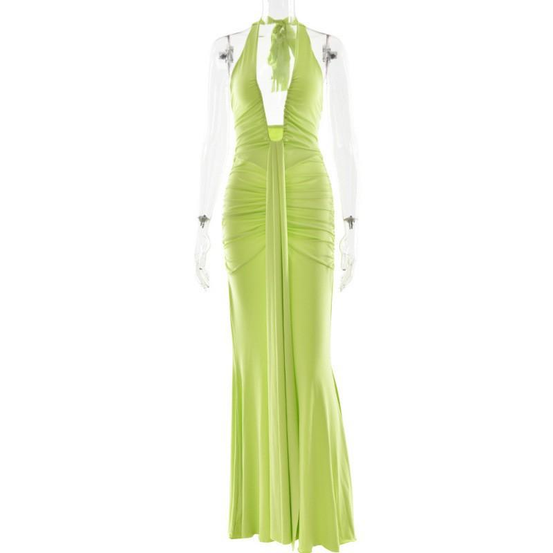Summer New Style Hanging Neck Deep V Waist Long Dress Sexy Backless Streamer Temperament Elegant Solid Color M
Summer New Style Hanging Neck Deep V Waist Long Dress Sexy Backless Streamer Temperament Elegant Solid Color M