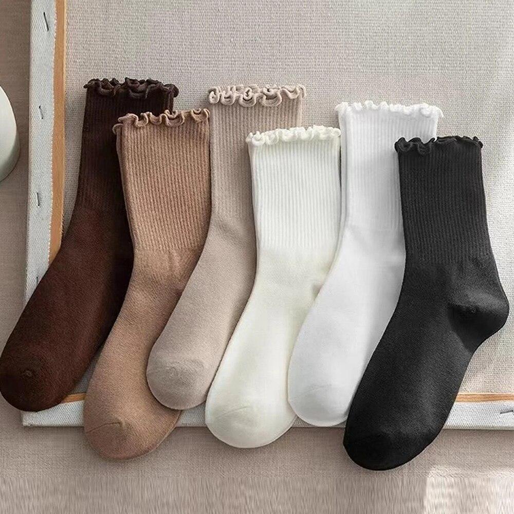 6 Pairs/Lot Ruffled Mid Length Socks Women S Breathable Solid Color Set Spring And Autumn Comfort Sweat-Absorbing Girls Socks Single code
6 Pairs/Lot Ruffled Mid Length Socks Women S Breathable Solid Color Set Spring And Autumn Comfort Sweat-Absorbing Girls Socks Single code