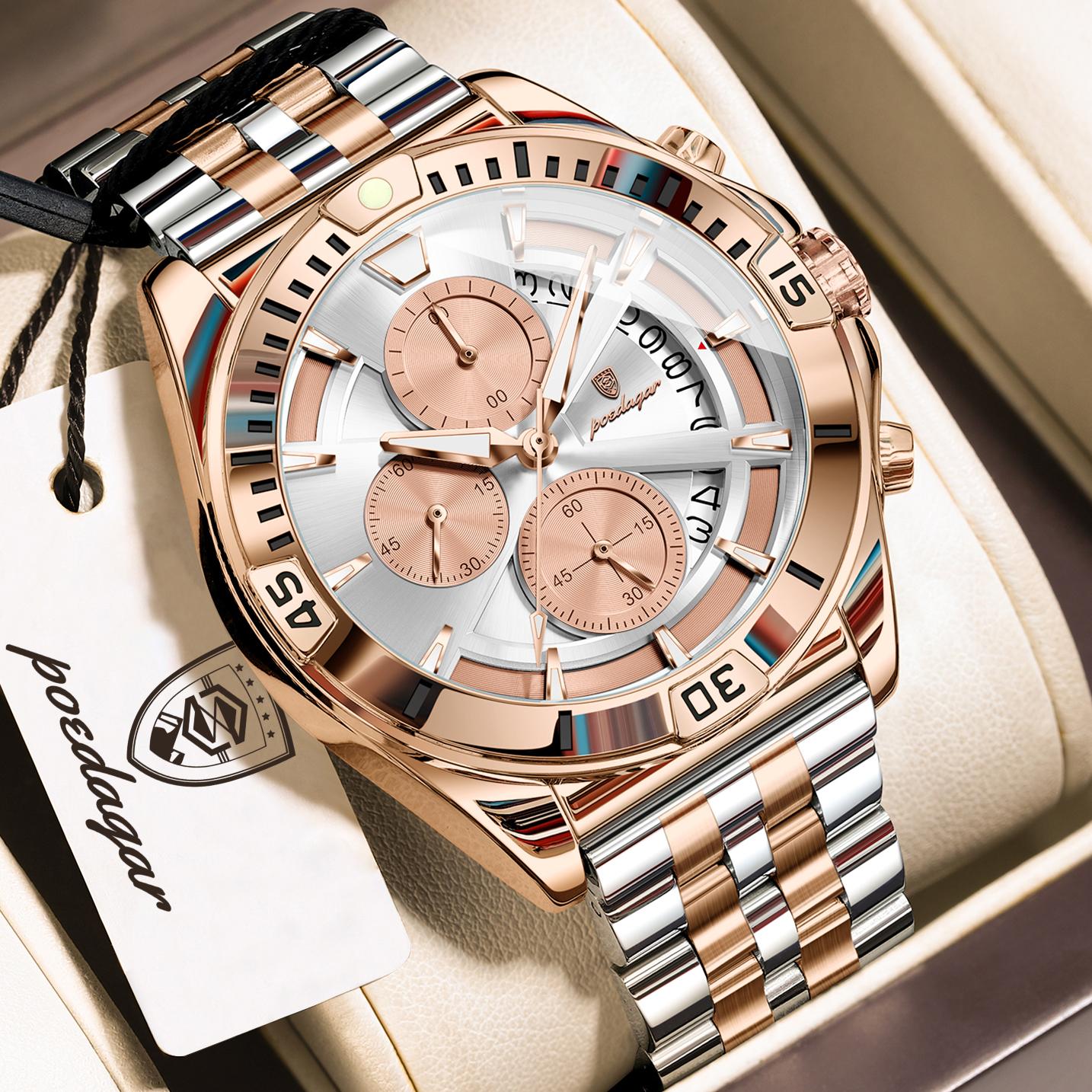 POEDAGAR Luxury Sports Man Wristwatch Waterproof Luminous Chronograph Date Quartz Men s Watches Casual Stainless Steel Watch рожевий колір золота/білий
POEDAGAR Luxury Sports Man Wristwatch Waterproof Luminous Chronograph Date Quartz Men s Watches Casual Stainless Steel Watch рожевий колір золота/білий