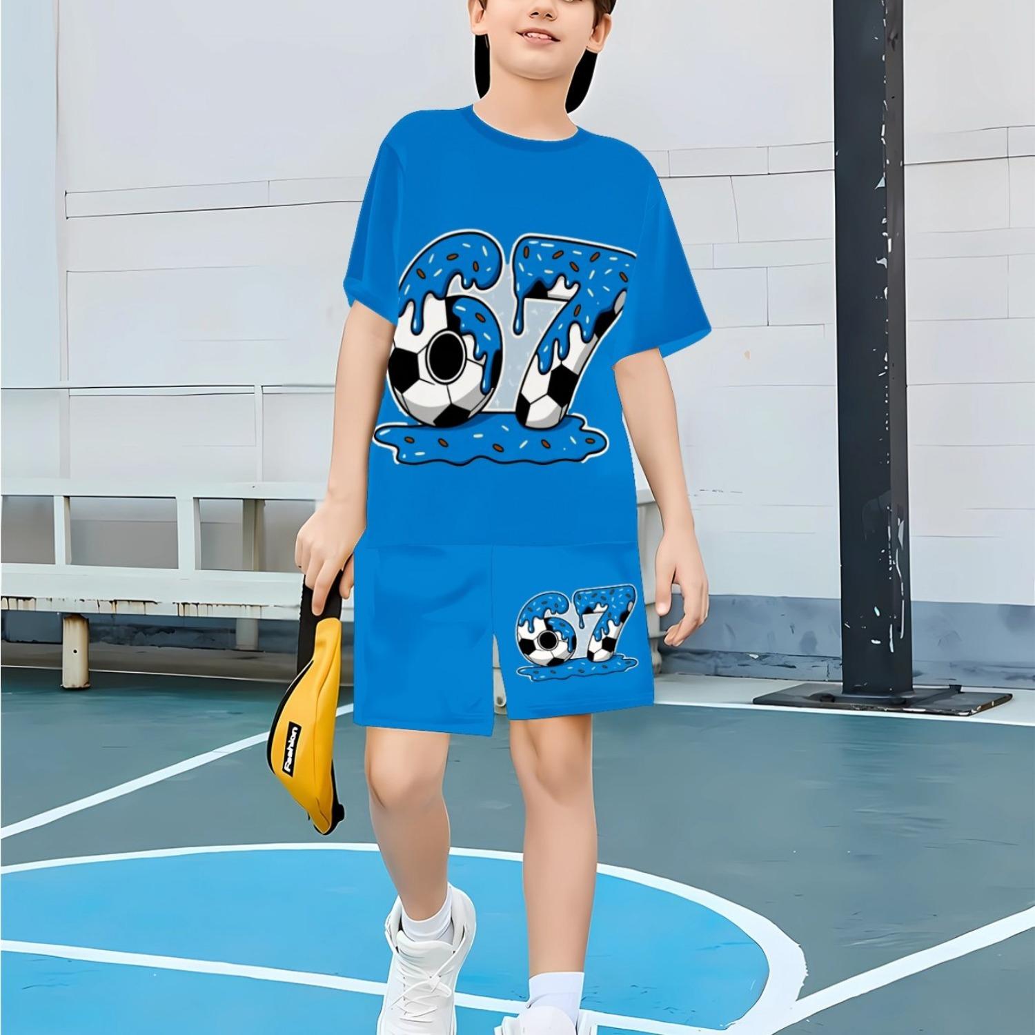 Boys summer casual sports outdoor clothing | Football print pattern, short sleeved T-shirt shorts 5-6 Years
Boys summer casual sports outdoor clothing | Football print pattern, short sleeved T-shirt shorts 5-6 Years
