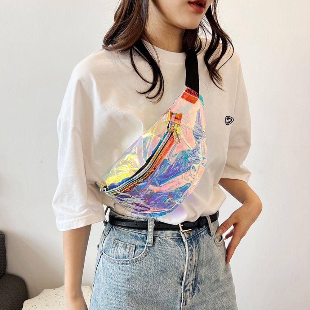 Водонепроницаемая нагрудная сумка из ПВХ на молнии с лазерной сумкой через плечо Элегантная прозрачная поясная сумка женская/мужская