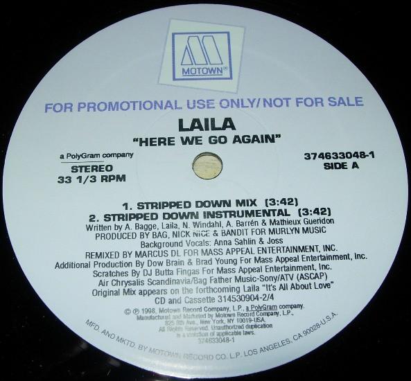 12inch Record LAILA BAGGE - Here We Go Again 3746330481 Motown 1998 US Dance & Electronica Used
12inch Record LAILA BAGGE - Here We Go Again 3746330481 Motown 1998 US Dance & Electronica Used
