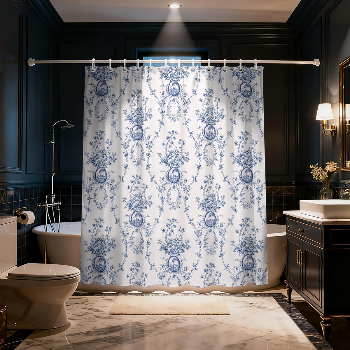 Chinoiserie Blue Floral Shower Curtain 90Gsm Waterproof Vintage Porcelain Print Bathroom Decor With Hooks W60H190(CM)-1 Pcs
Chinoiserie Blue Floral Shower Curtain 90Gsm Waterproof Vintage Porcelain Print Bathroom Decor With Hooks W60H190(CM)-1 Pcs
