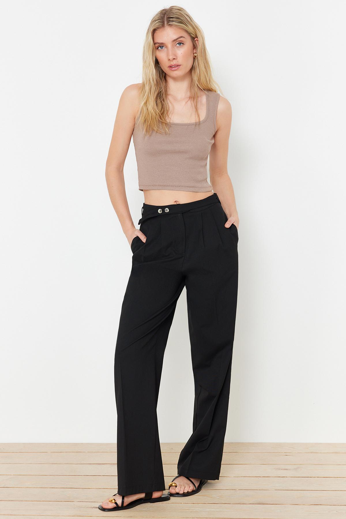 Женские модные новые брюки, черные прямые брюки прямого кроя с поясом
Женские модные новые брюки, черные прямые брюки прямого кроя с поясом