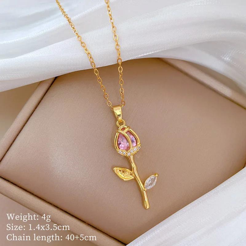 Sweet Zircon Tulip Flower Pendant Necklace for Women Girls Stainless Steel Chain Accessories Jewelry Birthday Christmas Gifts
Sweet Zircon Tulip Flower Pendant Necklace for Women Girls Stainless Steel Chain Accessories Jewelry Birthday Christmas Gifts