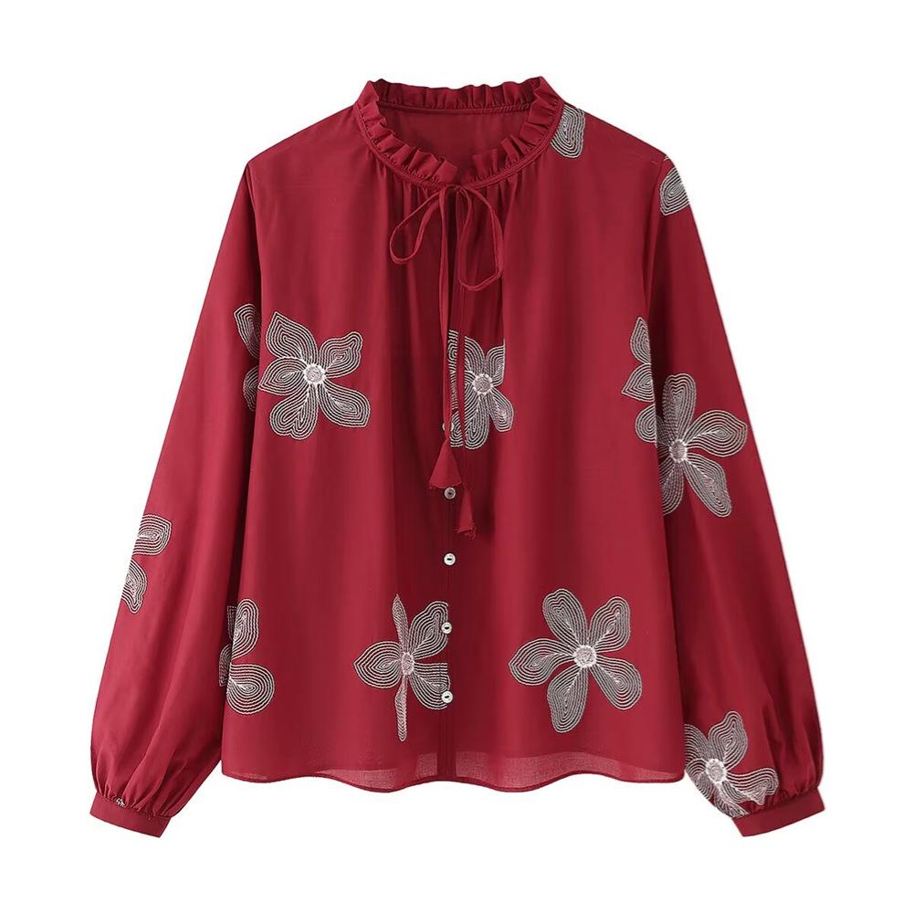 2025 Spring/Summer Women s Loose Embroidered Tie-Design Long-Sleeve Shirt S темно-красного
2025 Spring/Summer Women s Loose Embroidered Tie-Design Long-Sleeve Shirt S темно-красного