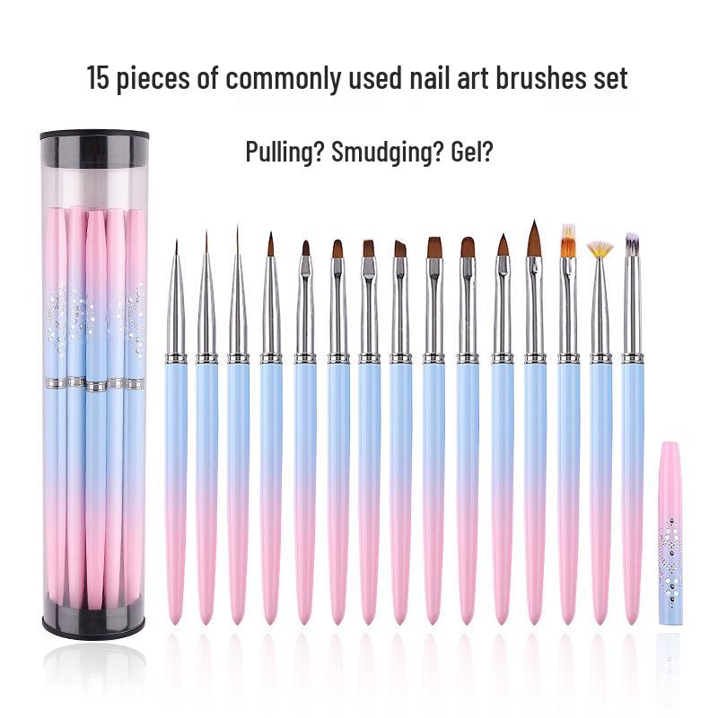 Набор из 15 ручек для дизайна ногтей: Кисти для линий, омбре, карвинга, росписи и геля.
Набор из 15 ручек для дизайна ногтей: Кисти для линий, омбре, карвинга, росписи и геля.