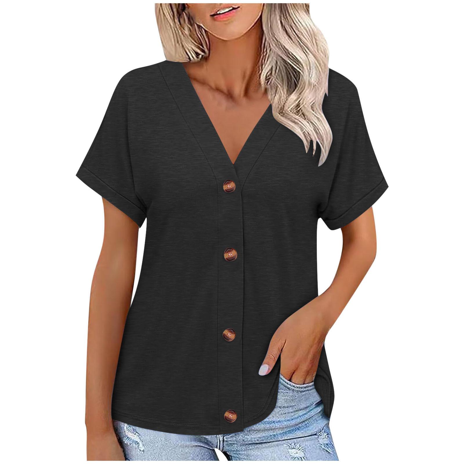 Europe, America spring and summer new solid color button loose short-sleeved top T-shirt women s spot S чёрный
Europe, America spring and summer new solid color button loose short-sleeved top T-shirt women s spot S чёрный