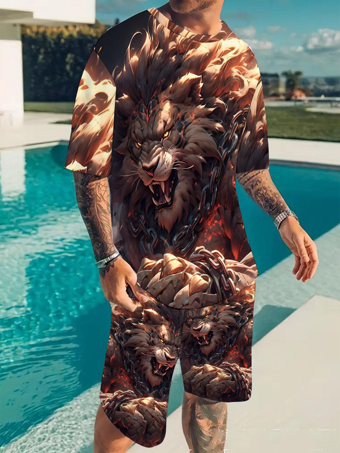 Men S 2pcs Lion Print Pattern Men S T-Shirt Short Sleeved Men S Shorts Set Sports Suit Breathable Quick Drying Daily Casual XL
Men S 2pcs Lion Print Pattern Men S T-Shirt Short Sleeved Men S Shorts Set Sports Suit Breathable Quick Drying Daily Casual XL