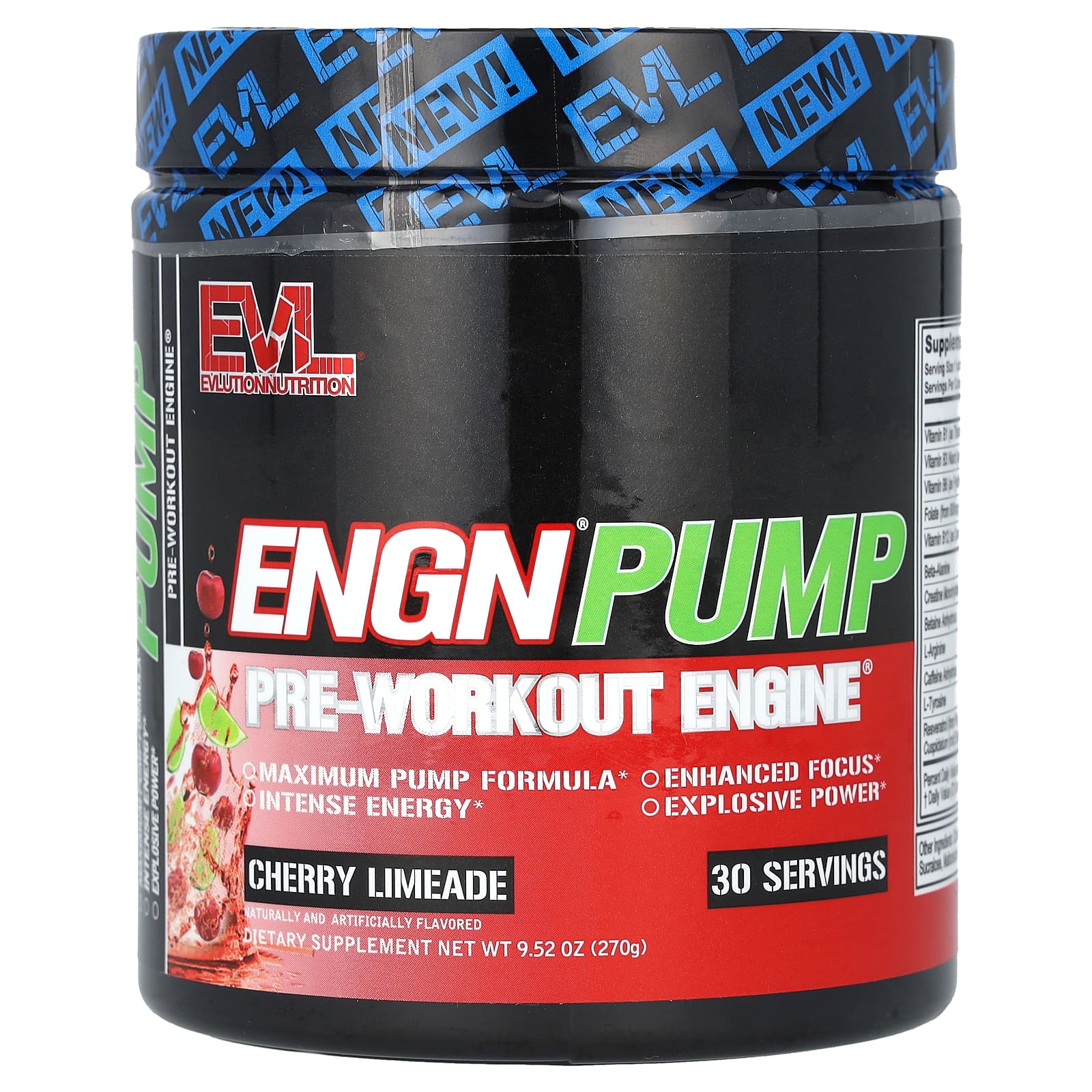EVLution Nutrition, Engn Pump, Pre-Workout Supplement, Cherry Limeade, 9.52 oz (270 g)
EVLution Nutrition, Engn Pump, Pre-Workout Supplement, Cherry Limeade, 9.52 oz (270 g)