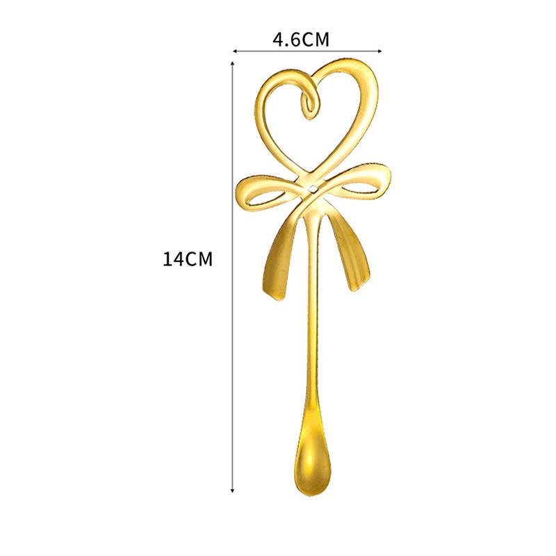 3D бантик в форме сердца, мини-кофейная ложка, чайная десертная подвесная ложка, Золотая, серебряная ложка, столовые приборы из нержавеющей стали золотой