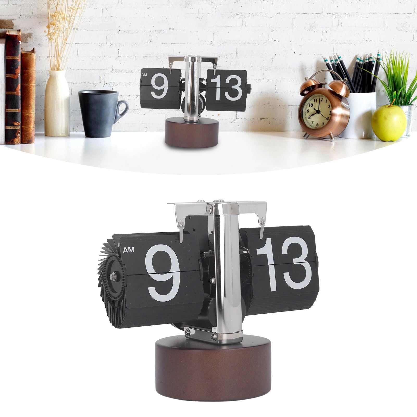 Automatic Flip Clock Retro Simple Home Table Clock Single Foot Stainless Steel Quartz Movement Flip Clock Walnut Round Base Black
Automatic Flip Clock Retro Simple Home Table Clock Single Foot Stainless Steel Quartz Movement Flip Clock Walnut Round Base Black
