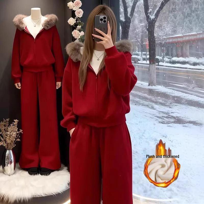 Women s Red Casual Sports Suit with Fur Collar Hoodie & Wide-Leg Pants - Autumn/Winter Two-Piece Set 2XL червоний
Women s Red Casual Sports Suit with Fur Collar Hoodie & Wide-Leg Pants - Autumn/Winter Two-Piece Set 2XL червоний