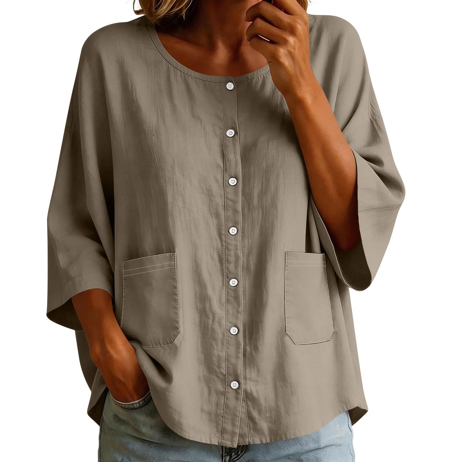 Women s Round Neck Button Front Shirt Cotton Solid Color Casual Loose Fit Shirt with Pockets Lightweight Comfortable Top M
Women s Round Neck Button Front Shirt Cotton Solid Color Casual Loose Fit Shirt with Pockets Lightweight Comfortable Top M