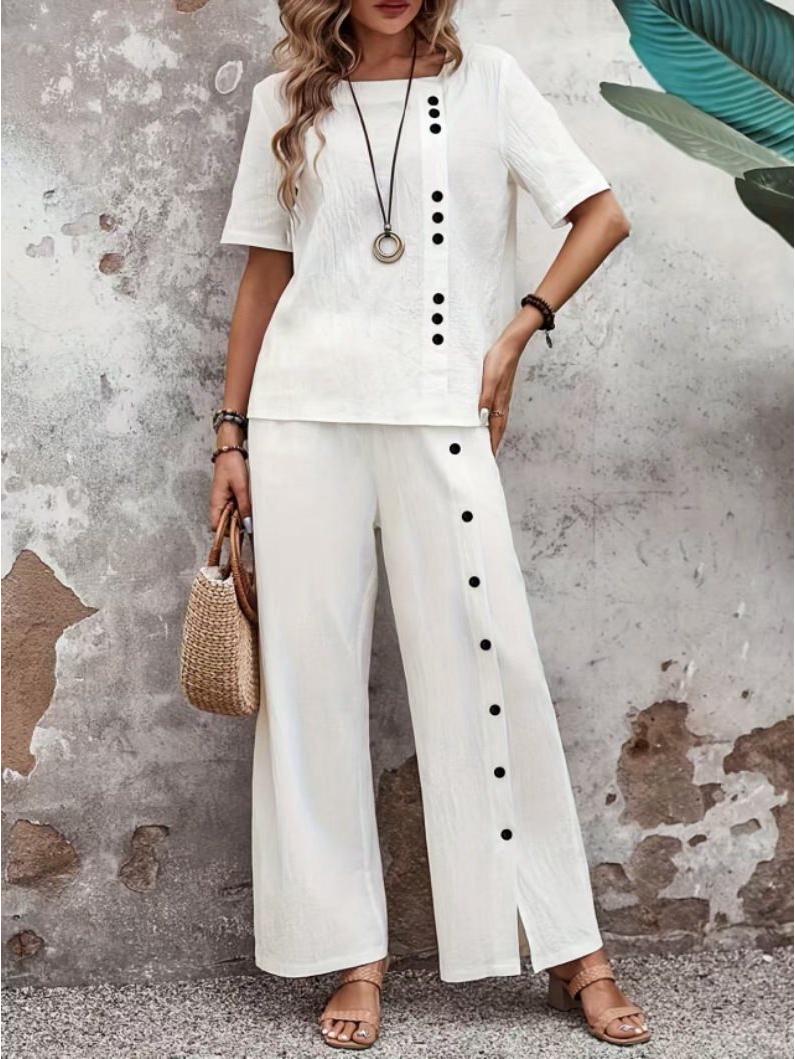 2025 Trendy Cotton Linen Casual Two-Piece Set: Short Sleeve Top & Wide-Leg Pants for Women 3XL білий
2025 Trendy Cotton Linen Casual Two-Piece Set: Short Sleeve Top & Wide-Leg Pants for Women 3XL білий