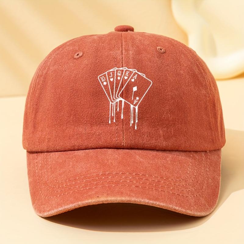 Poker card printed washed baseball cap versatile classic curved brim hat suitable for vacation, travel, camping and leisure Adjustable
Poker card printed washed baseball cap versatile classic curved brim hat suitable for vacation, travel, camping and leisure Adjustable