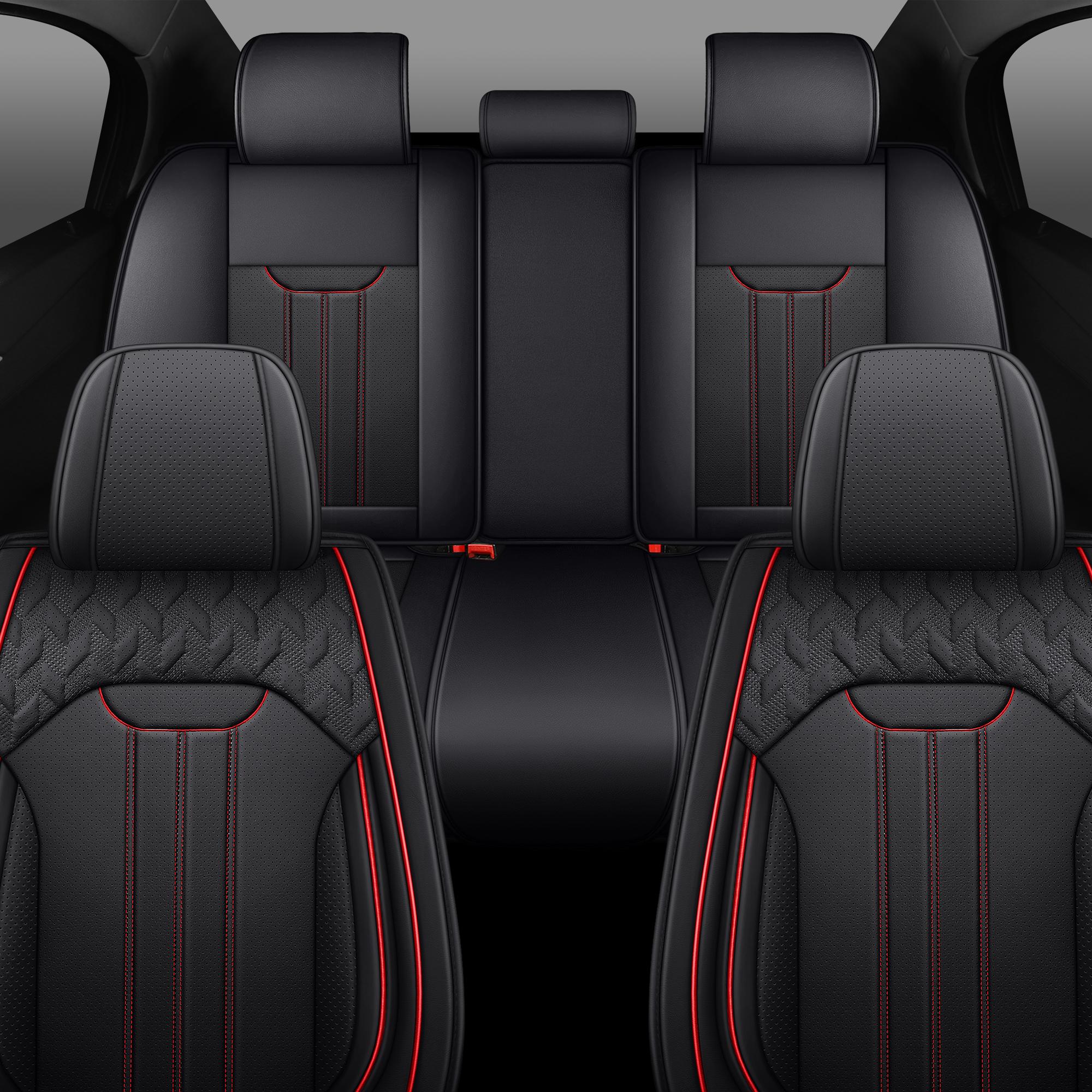 5-Seat Full Set Faux Leather Car Seat Covers - Waterproof All-Weather Protection, Full Surrounded Cushion Protector Black with Red-Full
5-Seat Full Set Faux Leather Car Seat Covers - Waterproof All-Weather Protection, Full Surrounded Cushion Protector Black with Red-Full