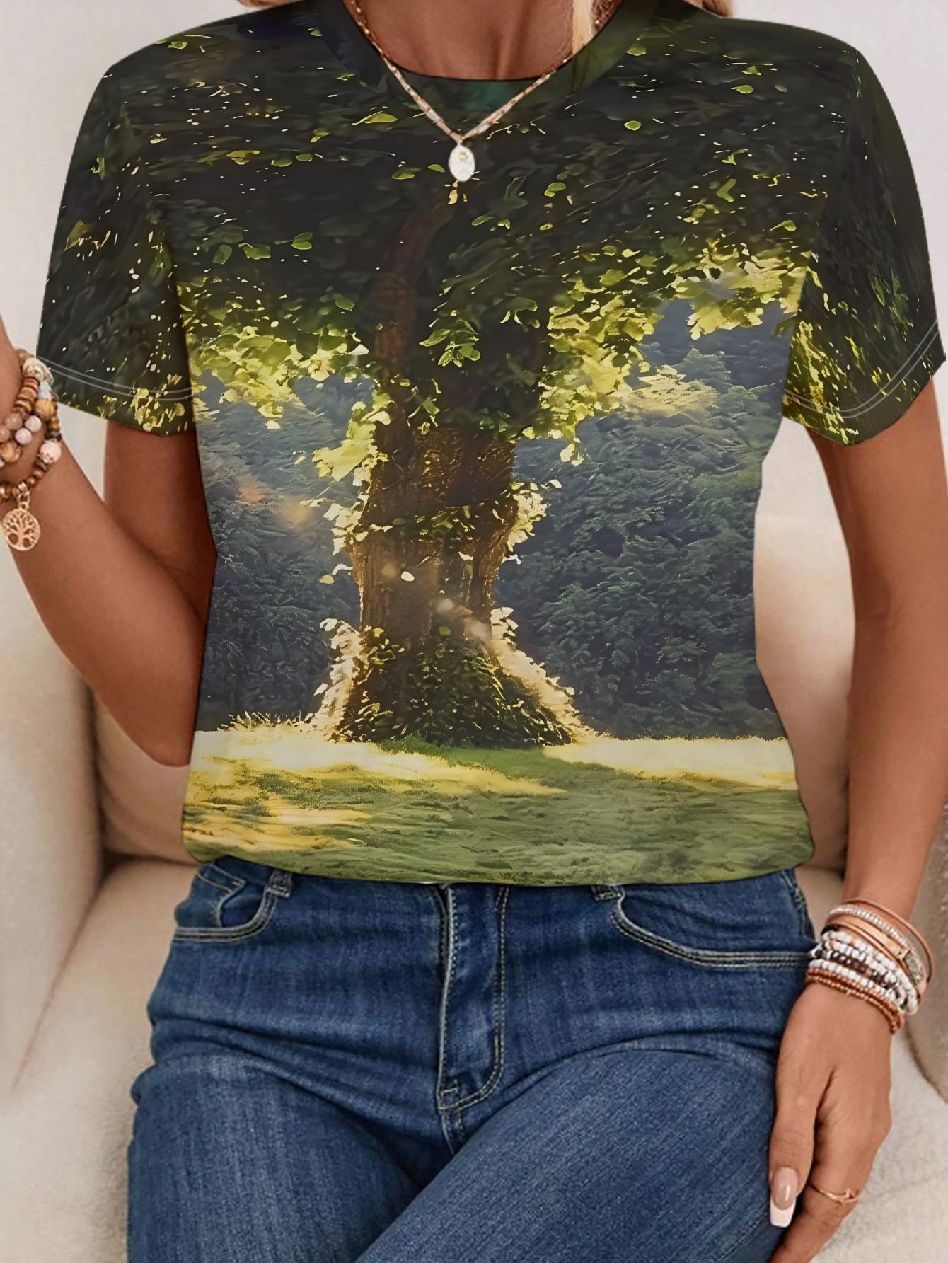 A Woman Wearing a Green T-shirt with a Large Tree Print. Paired with Jeans. and Accessorized for a Casual and Fashionable Look. A Perfect Gift 2XL дубильна кора
A Woman Wearing a Green T-shirt with a Large Tree Print. Paired with Jeans. and Accessorized for a Casual and Fashionable Look. A Perfect Gift 2XL дубильна кора