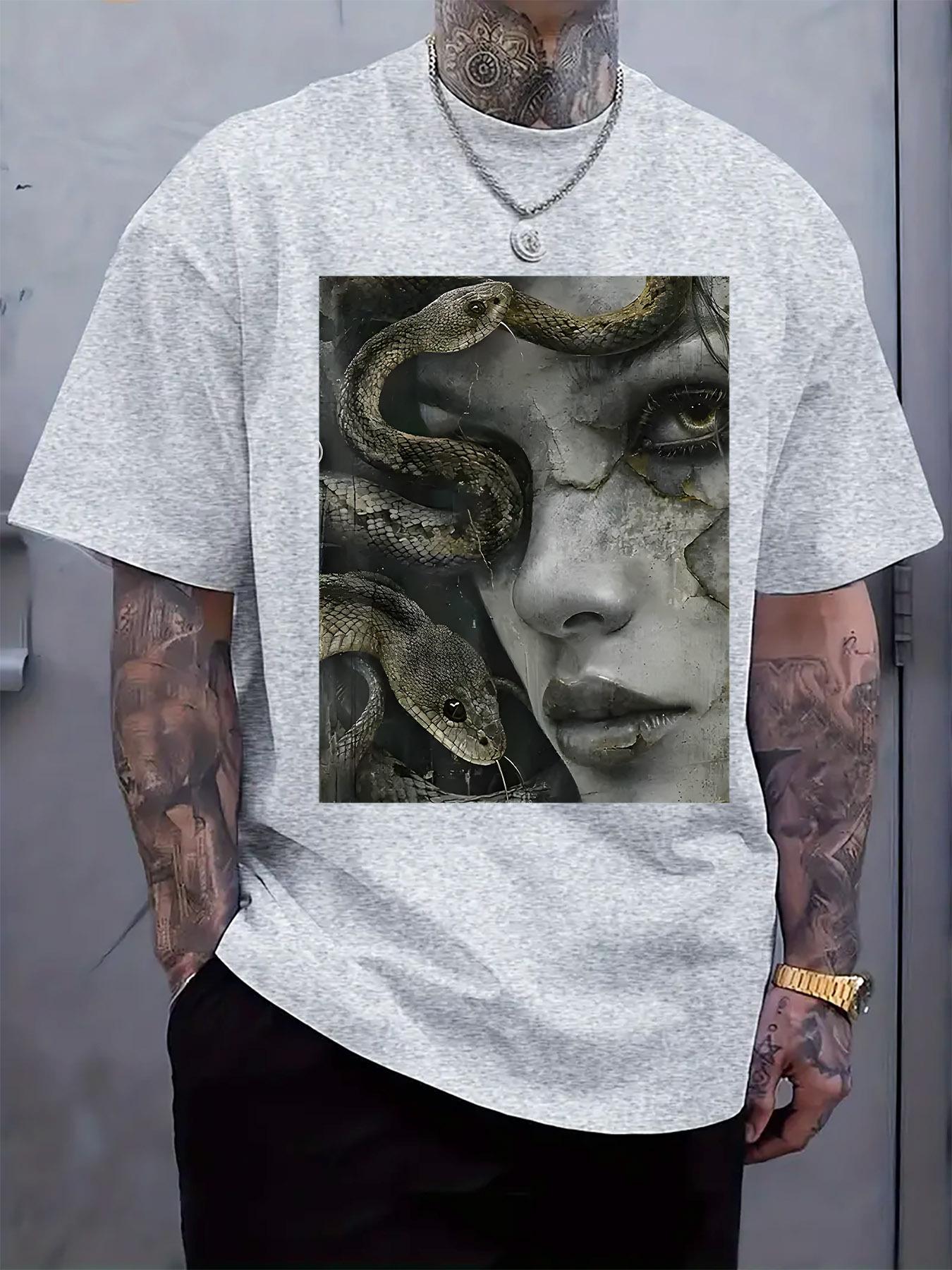Snake & Broken Face Graphic Print T-shirt - White Casual Short Sleeve Round Neck Tee L
Snake & Broken Face Graphic Print T-shirt - White Casual Short Sleeve Round Neck Tee L
