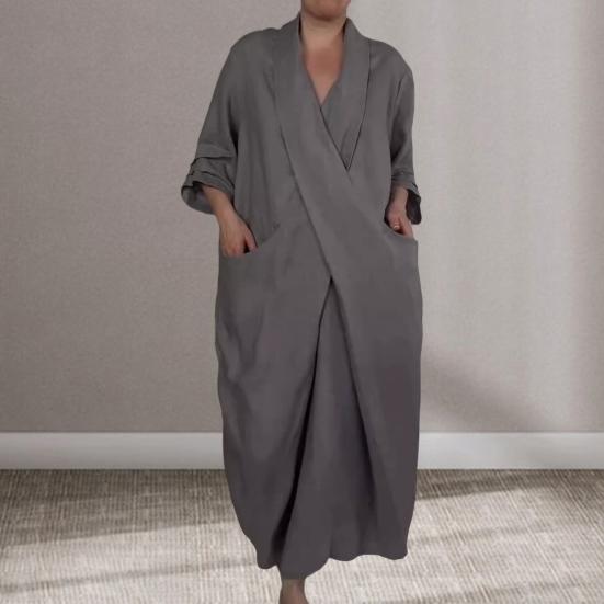 Spring Fall Maxi Dress Robe Baggy Cross V Neck Solid Color Large Pocket Retro A-line Bohemian XXXXXL білий
Spring Fall Maxi Dress Robe Baggy Cross V Neck Solid Color Large Pocket Retro A-line Bohemian XXXXXL білий