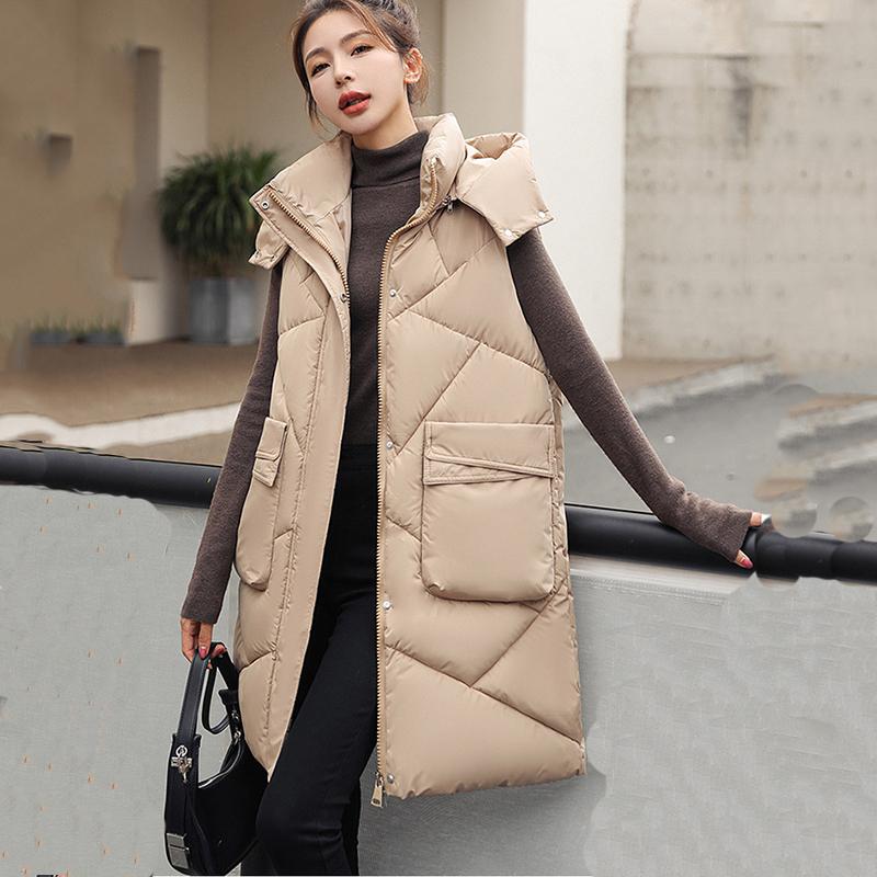 Весенне-осенний хлопковый жилет для женщин средней длины с воротником-стойкой, свободный повседневный стиль, универсальная толстая теплая хлопковая майка M хаки