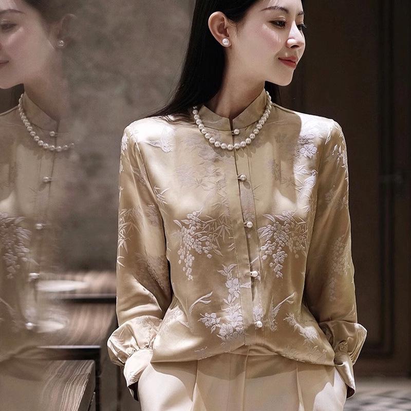 Women s Jacquard Beaded Stand Collar Frog Button Satin Shirt - Spring/Autumn Extra Large (XL)
Women s Jacquard Beaded Stand Collar Frog Button Satin Shirt - Spring/Autumn Extra Large (XL)
