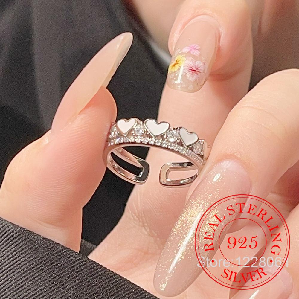 925 Sterling Silver Jewelry Double Layer Sweet Love Heart Finger Rings for Women Wedding Party Jewelry For Girls Friend Gift resizable
925 Sterling Silver Jewelry Double Layer Sweet Love Heart Finger Rings for Women Wedding Party Jewelry For Girls Friend Gift resizable