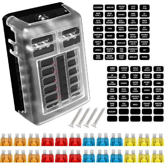 Ampper 6 Way Fuse Box W/Negative Bus, DC 12-24 V ATC/ATO Fuse Block with LED Indicator, Cover, Screws and Sticker Lable for Car, Vehicle, Rv and Boat 6 Way
Ampper 6 Way Fuse Box W/Negative Bus, DC 12-24 V ATC/ATO Fuse Block with LED Indicator, Cover, Screws and Sticker Lable for Car, Vehicle, Rv and Boat 6 Way
