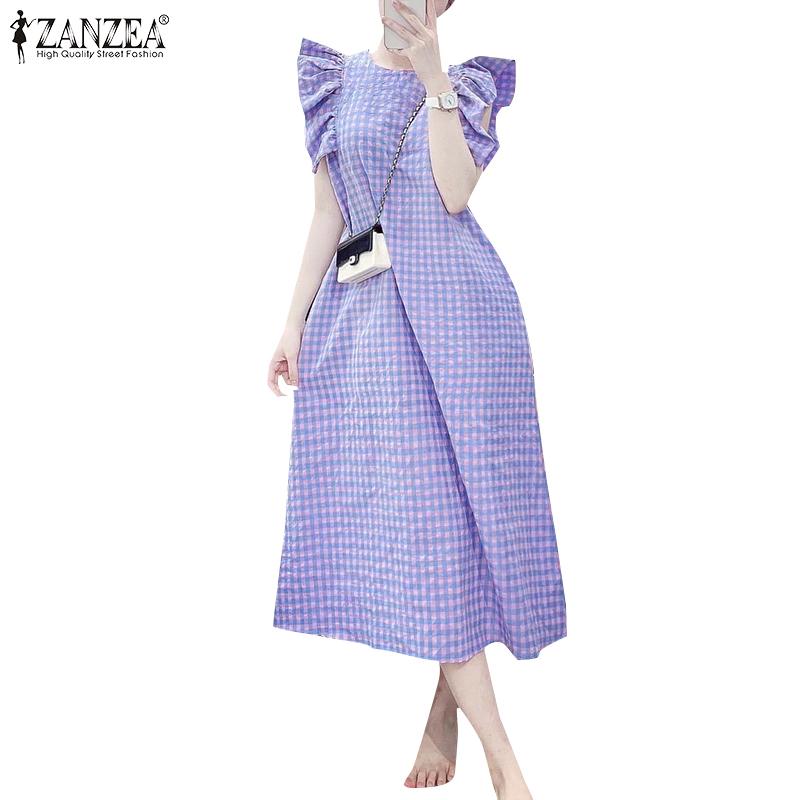 ZANZEA Женское повседневное летнее платье в клетку с коротким рукавом и круглым вырезом M жёлтый 
ZANZEA Женское повседневное летнее платье в клетку с коротким рукавом и круглым вырезом M жёлтый