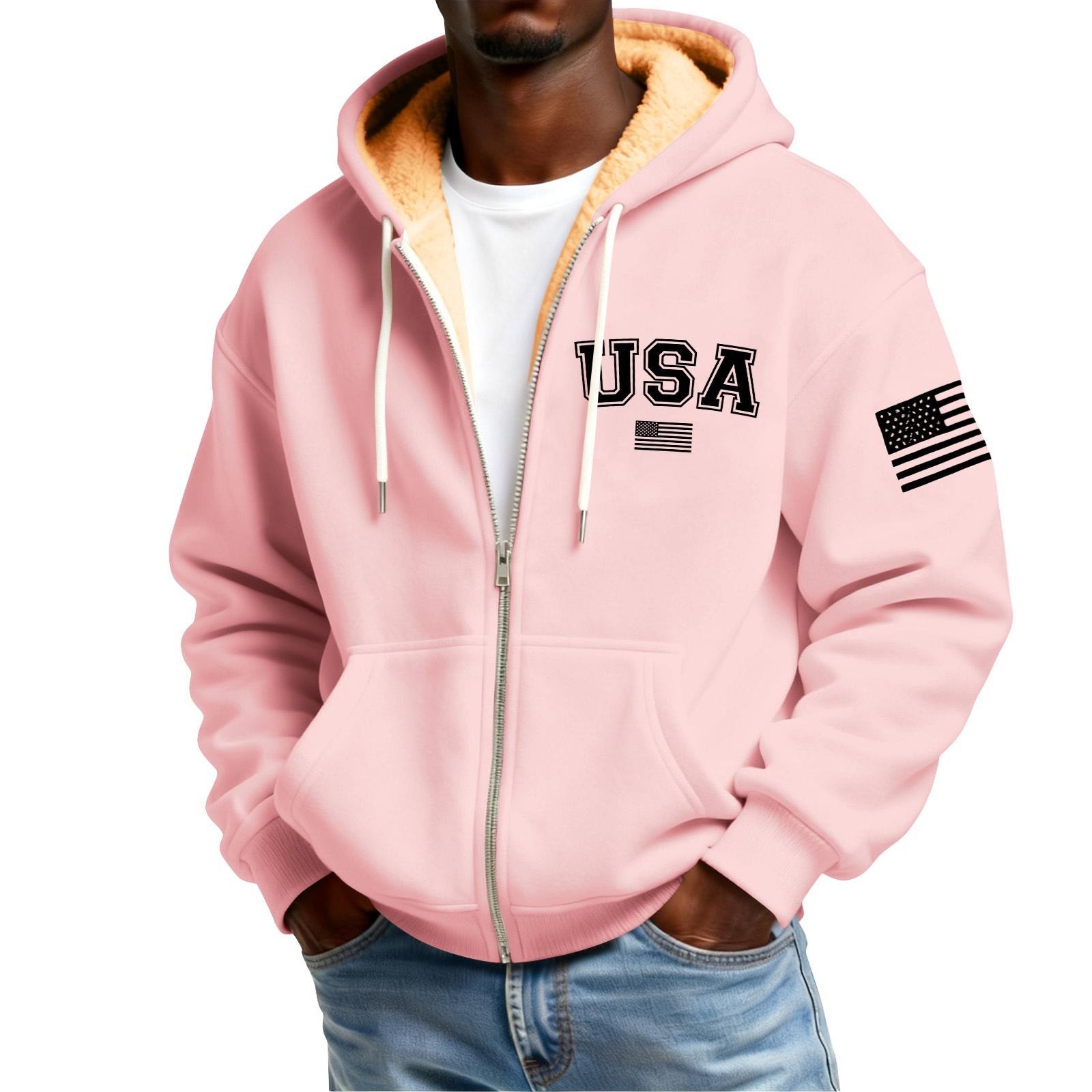 Мужской флисовый кардиган с капюшоном на молнии и карманами с принтом флага, мужской повседневный кардиган M розовый
Мужской флисовый кардиган с капюшоном на молнии и карманами с принтом флага, мужской повседневный кардиган M розовый