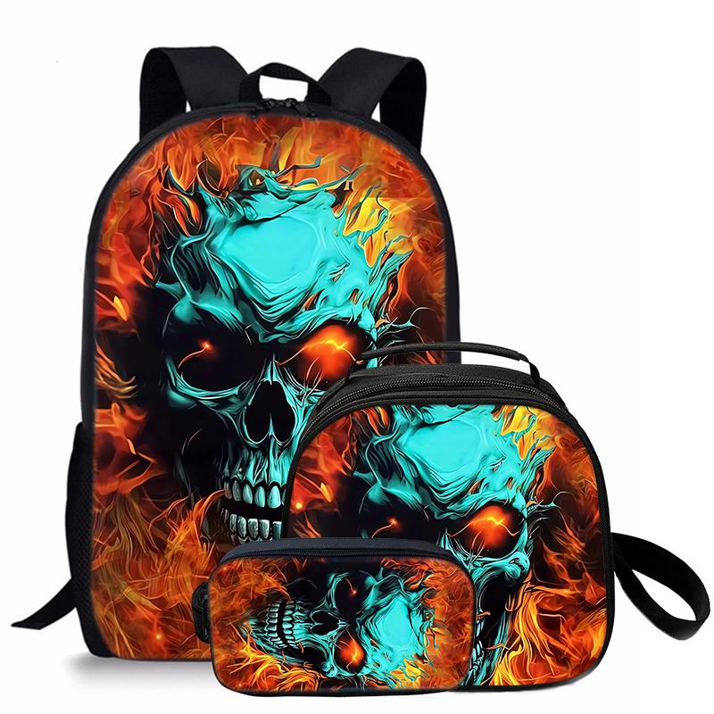 Синий Череп Набор из трех предметов Рюкзаки для мальчиков и девочек Лучшие подарки 3D Мультяшный Школьный Рюкзак для детей
