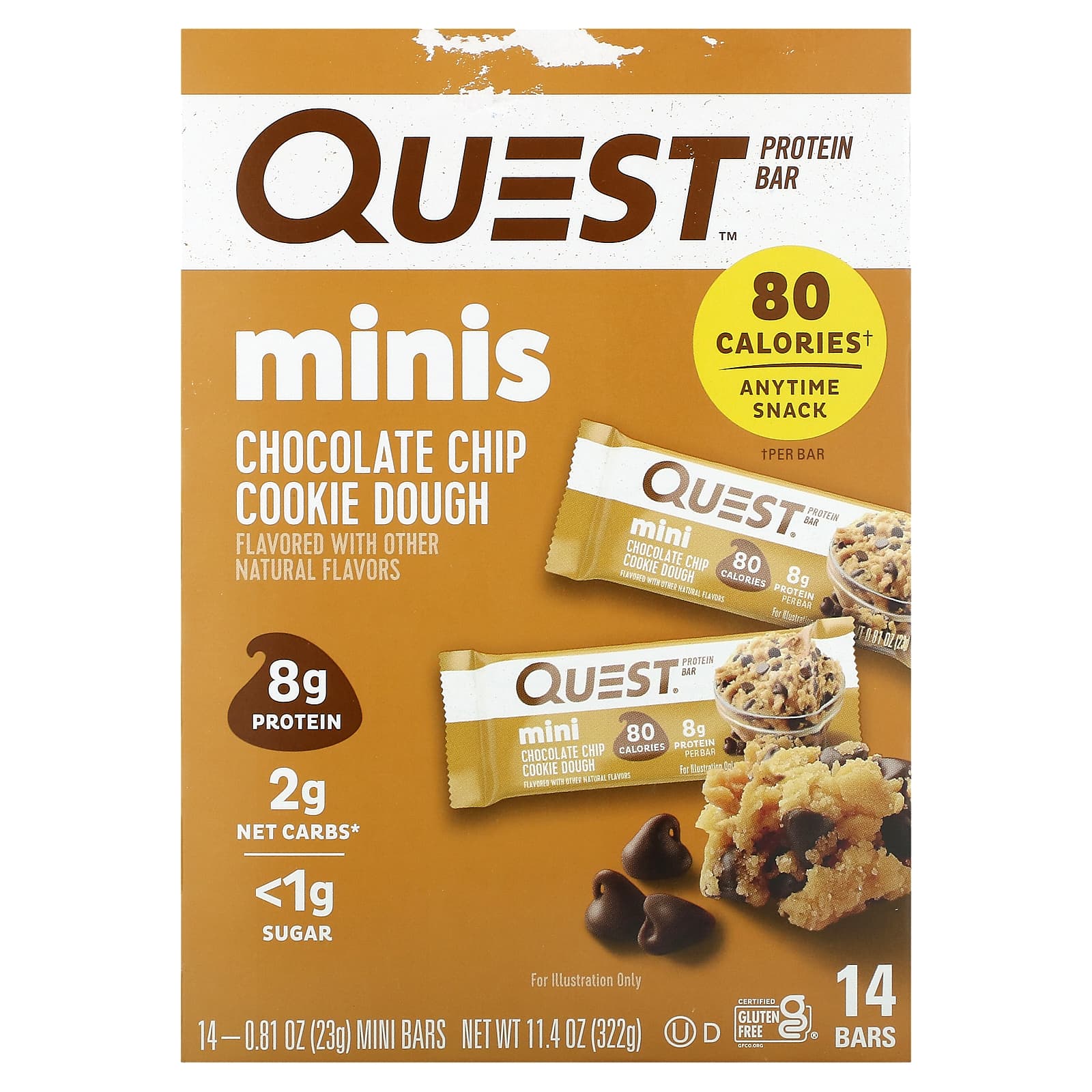 Quest Nutrition, Mini Protein Bars, Chocolate Chip Cookie Dough, 14 Bars, 0.81 oz (23 g) Each
Quest Nutrition, Mini Protein Bars, Chocolate Chip Cookie Dough, 14 Bars, 0.81 oz (23 g) Each