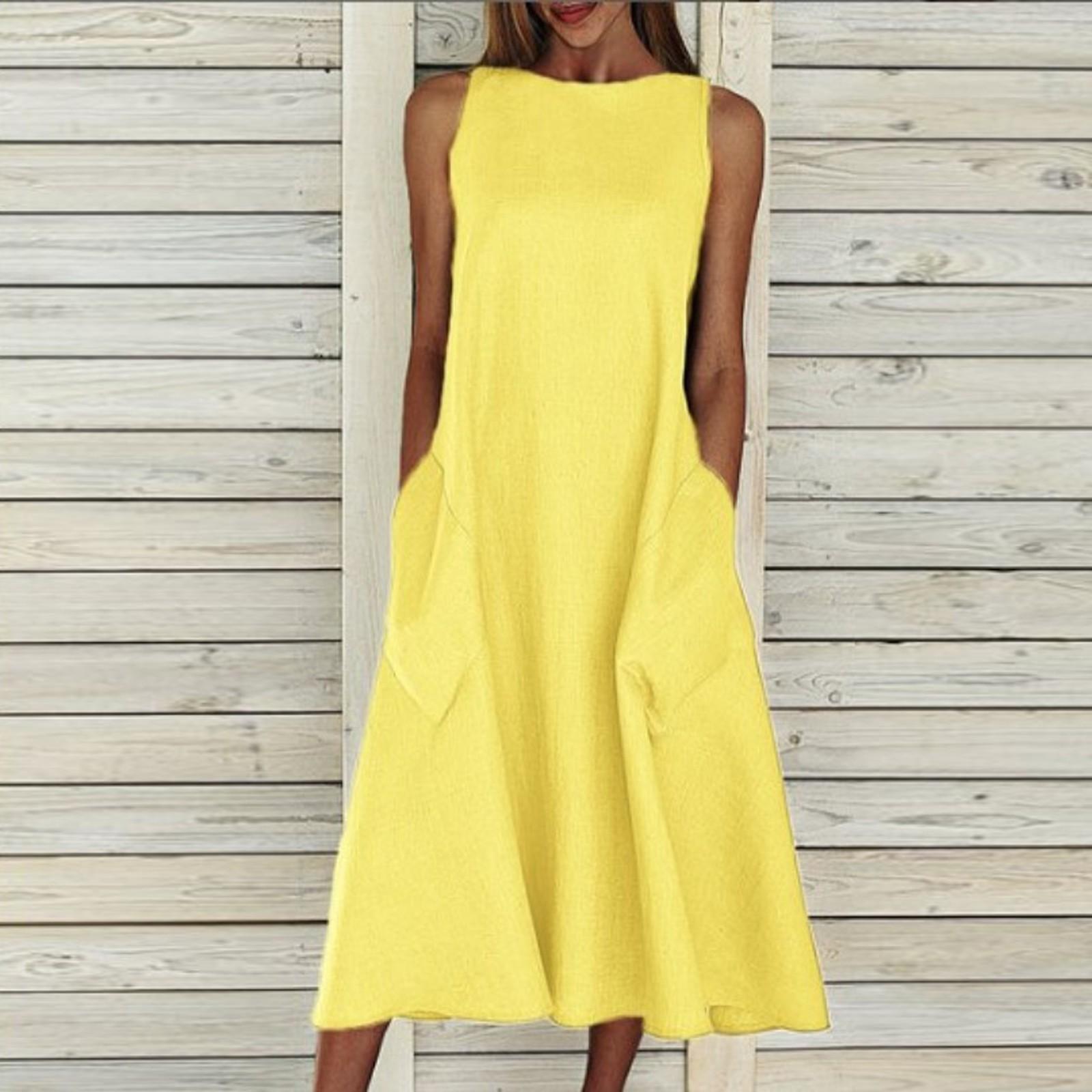 Женское свободное повседневное платье из хлопка и льна без рукавов с круглым завязками и карманами
Женское свободное повседневное платье из хлопка и льна без рукавов с круглым завязками и карманами