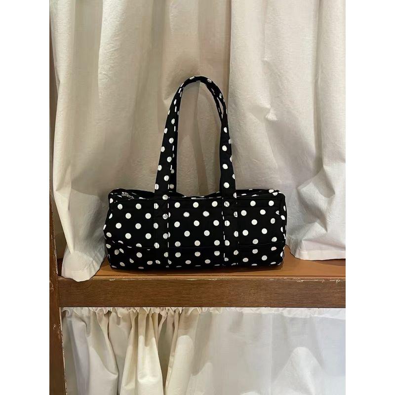 2025 Новое поступление Корейская милая черно-белая сумка через плечо в горошек большой вместимости Повседневные универсальные дорожные сумки Женские Black