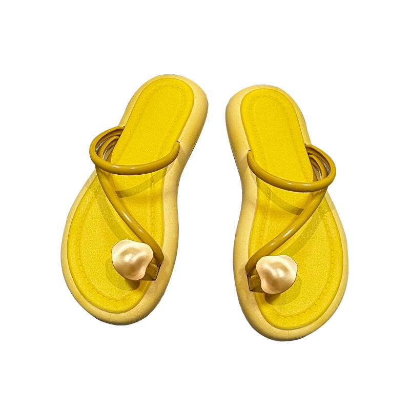 1 пара шлепанцев, летние плоские римские шикарные уличные сандалии с перемычкой, повседневная обувь, женские тапочки, пляжная обувь 40-41 жёлтый