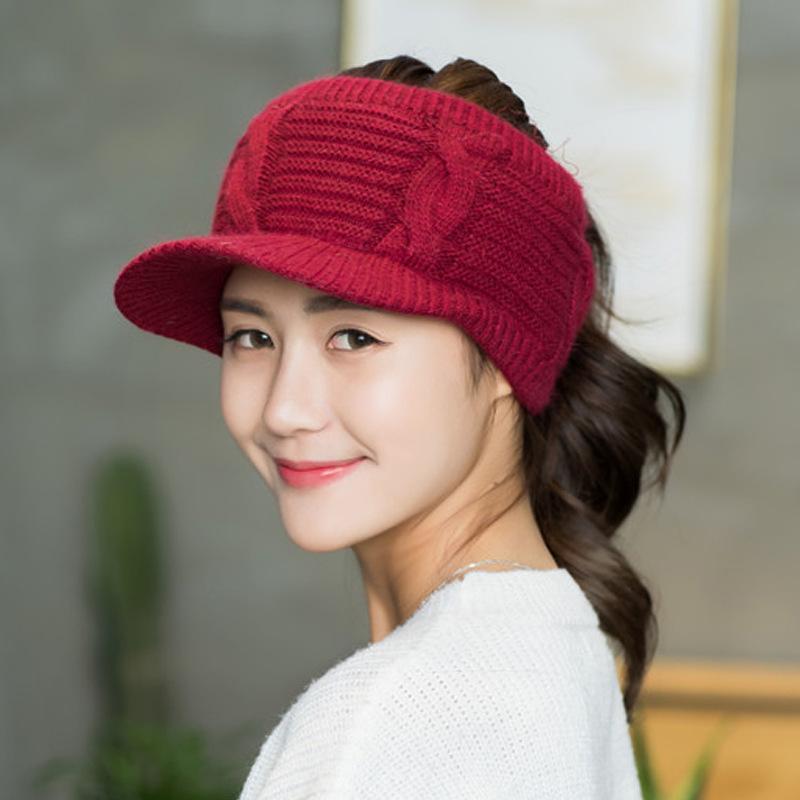 Вязаная бейсболка без верха с козырьком «утиный язык» женская осенне-зимняя теплая бейсболка модная студенческая велосипедная шерстяная шапка M (56-58cm), Casual Versatile and Elastic