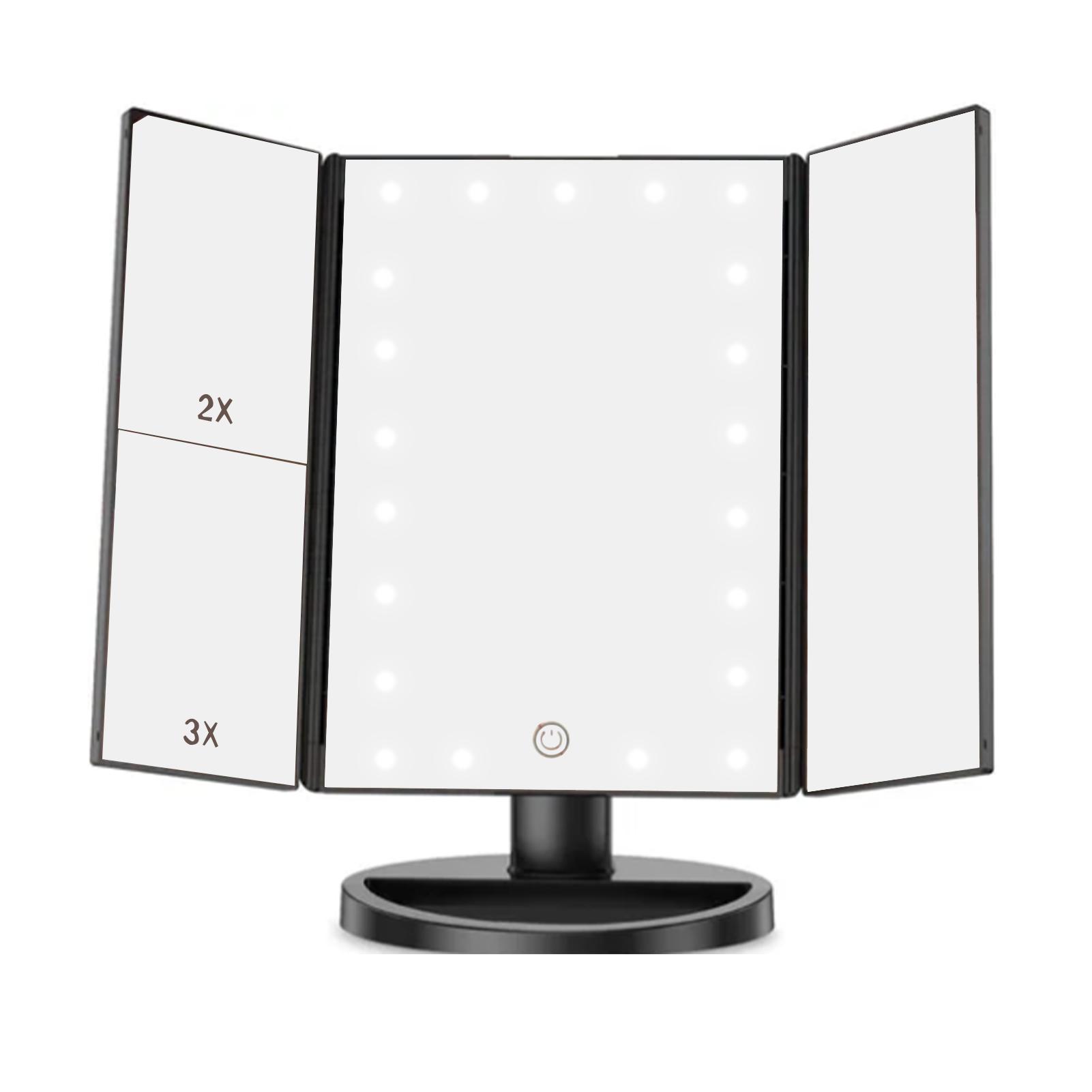 LED Vanity Mirror Three Fold USB Black with Data Cable Small Mirror Makeup Mirror for Bedroom Daily
LED Vanity Mirror Three Fold USB Black with Data Cable Small Mirror Makeup Mirror for Bedroom Daily