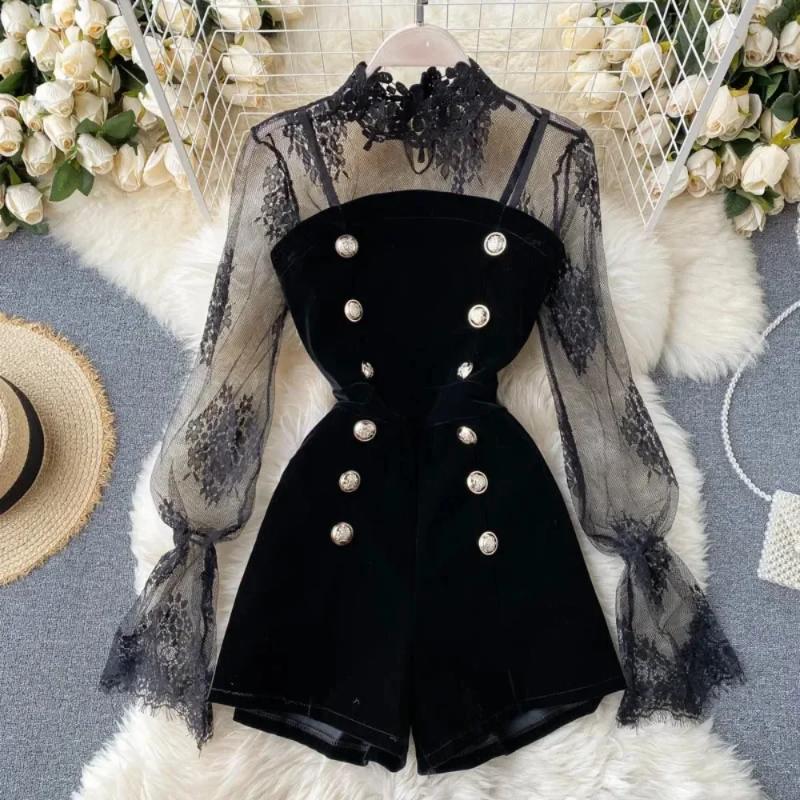 Office Sexy Puff Sleeve Mesh Lace Jumpsuit Women Fashion Double Breasted Elegant Jumpsuit Lady Korean Short Wide Leg Pants Casual Clothing 2026 M
Office Sexy Puff Sleeve Mesh Lace Jumpsuit Women Fashion Double Breasted Elegant Jumpsuit Lady Korean Short Wide Leg Pants Casual Clothing 2026 M