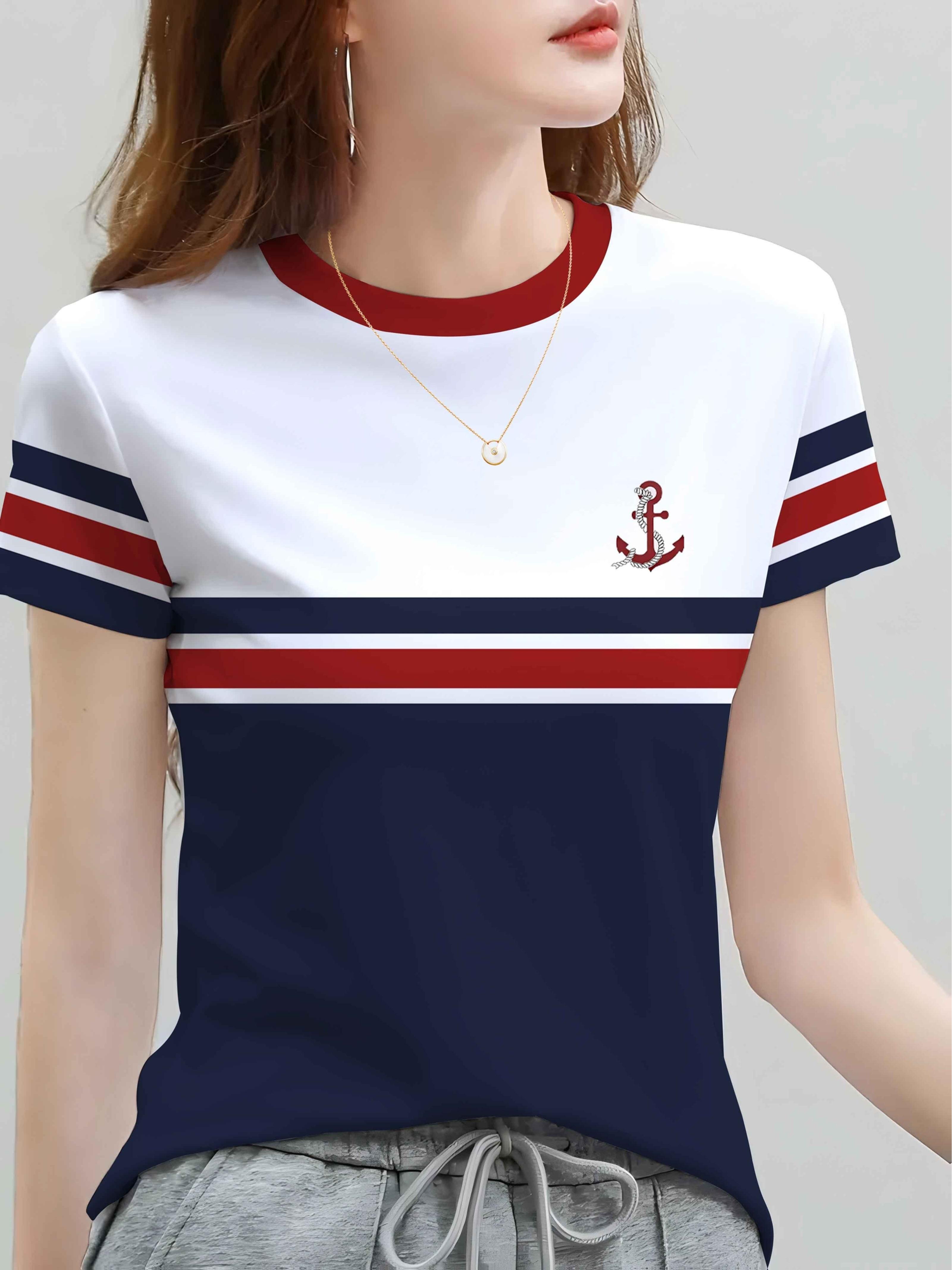 Women s short-sleeved T-shirt in contrasting stripes in navy and anchor graphic 5XL
Women s short-sleeved T-shirt in contrasting stripes in navy and anchor graphic 5XL