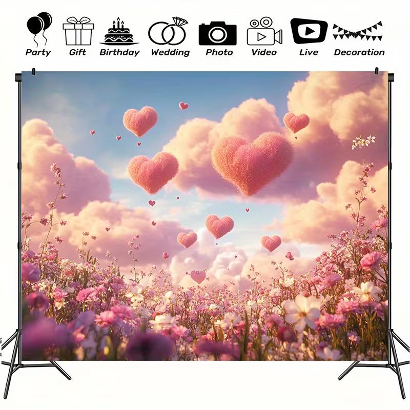 2D Pink Heart Flower Field Backdrop, Romantic Sky & Cloud Photography Background 47.2x31.5inch/120*80cm
2D Pink Heart Flower Field Backdrop, Romantic Sky & Cloud Photography Background 47.2x31.5inch/120*80cm