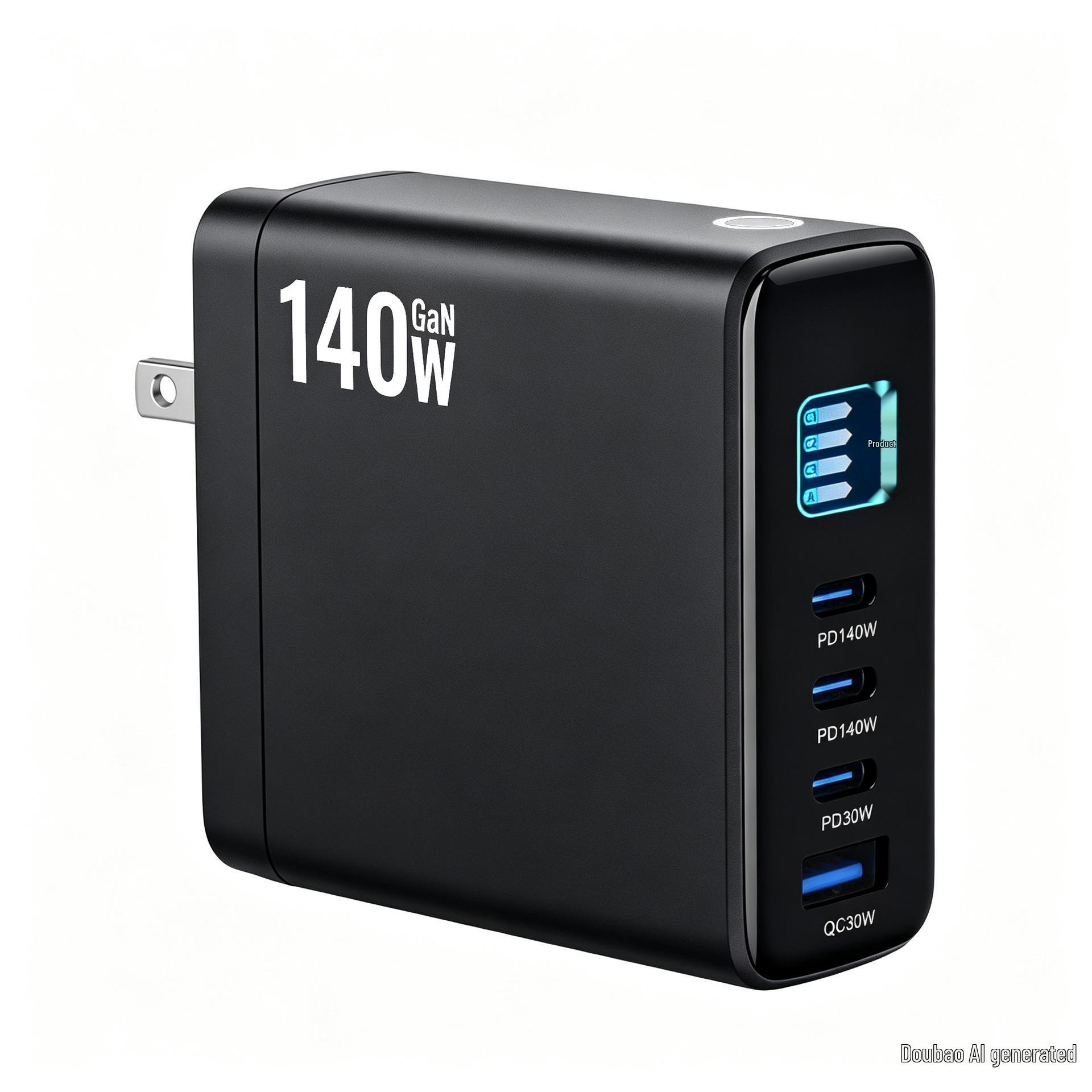 140W Foldable Gallium Nitride Charger with TFT Digital Display and Replaceable Plug Adapter
140W Foldable Gallium Nitride Charger with TFT Digital Display and Replaceable Plug Adapter