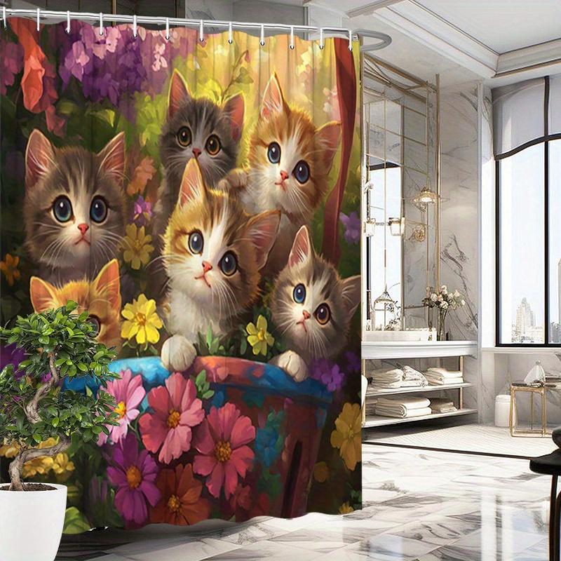 Adorable Kittens & Vibrant Flowers Shower Curtain - Playful Polyester, 12 Hooks,Washable & Easy To Hang, Ideal For Bathtub W60H190(CM)-1 Pcs
Adorable Kittens & Vibrant Flowers Shower Curtain - Playful Polyester, 12 Hooks,Washable & Easy To Hang, Ideal For Bathtub W60H190(CM)-1 Pcs