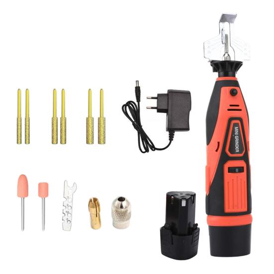 Беспроводная точилка для цепной пилы с аккумулятором 12 В, перезаряжаемый шлифовальный станок, регулируемая скорость, набор для заточки цепи EU