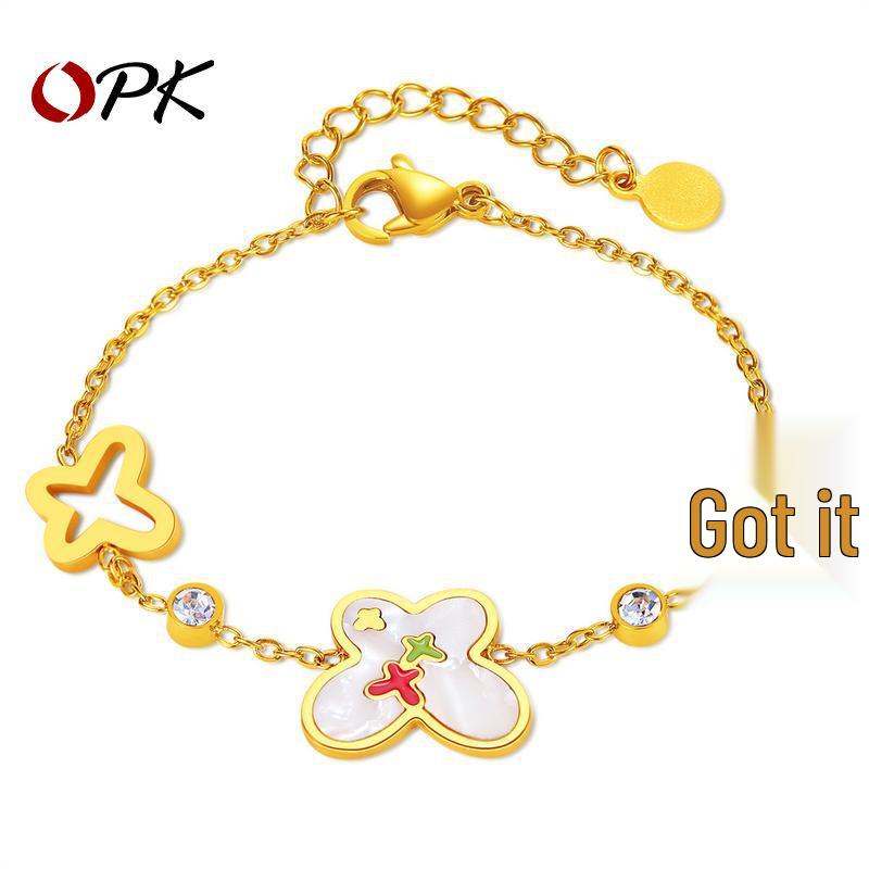 OPK European & American Fashion Butterfly Bracelet: Women s Stainless Steel, Light Luxury Hollow Design with Mother-of-Pearl.
OPK European & American Fashion Butterfly Bracelet: Women s Stainless Steel, Light Luxury Hollow Design with Mother-of-Pearl.
